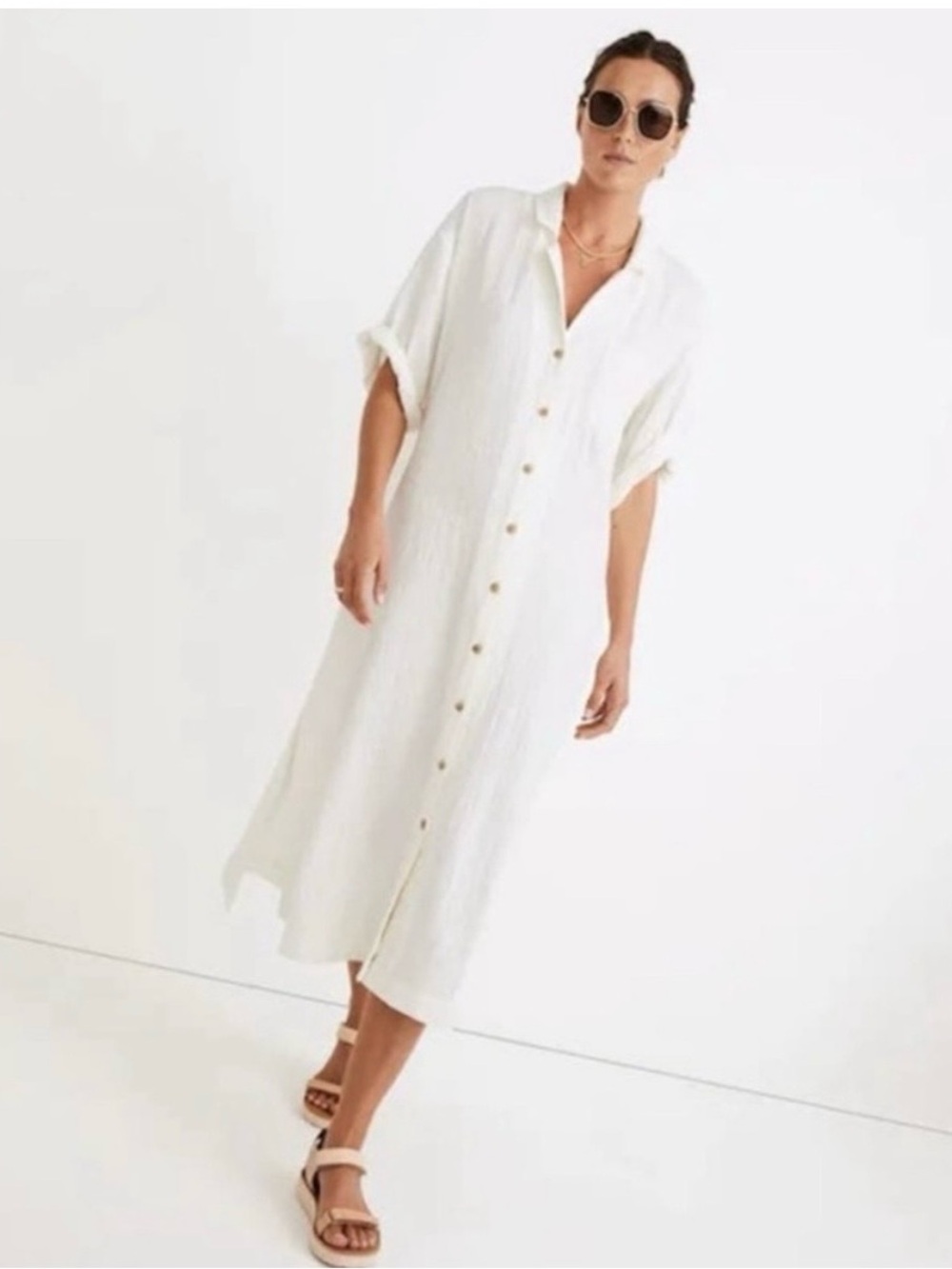 Madewell Isla Off-White Cover-Up Maxi Shirtdress Beach Boho Resortwear Medium